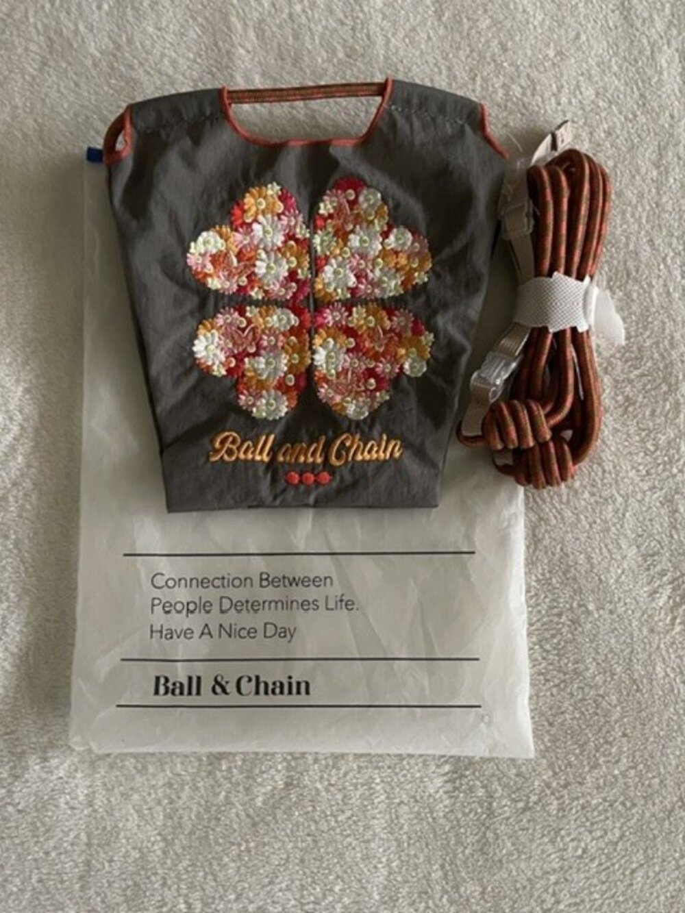 Ball & Chain Clover Embroidered Mini Eco Bag Charcoal Gray Nylon Crossbody Tote